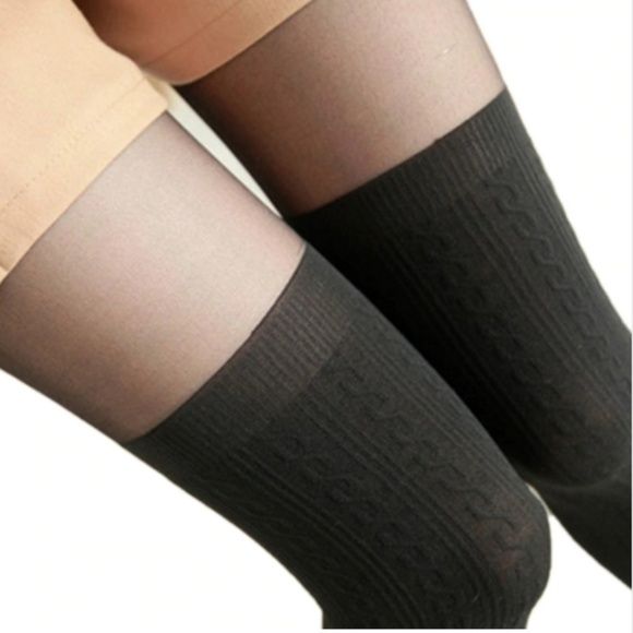 Faux Thigh-high twisted knit tights stockings