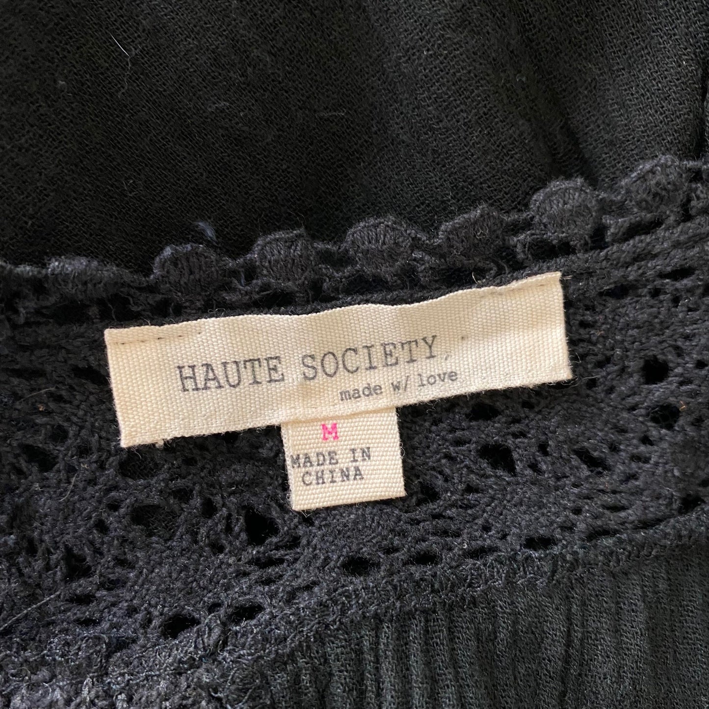 Haute Society sz M  trim lace 100% cotton V-neck boho blouse