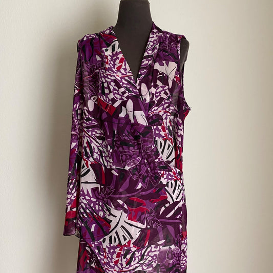 Ashley Stewart sz 18/20 floral asymmetrical sleeveless faux wrap dress
