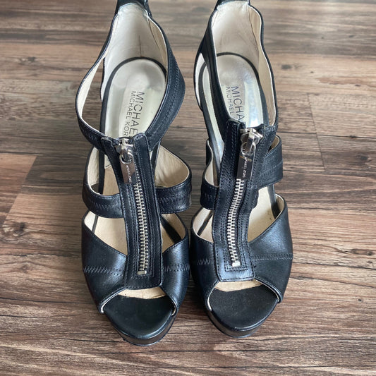 Micheal Kors sz 7M 5- inch stiletto open toe leather platform heels