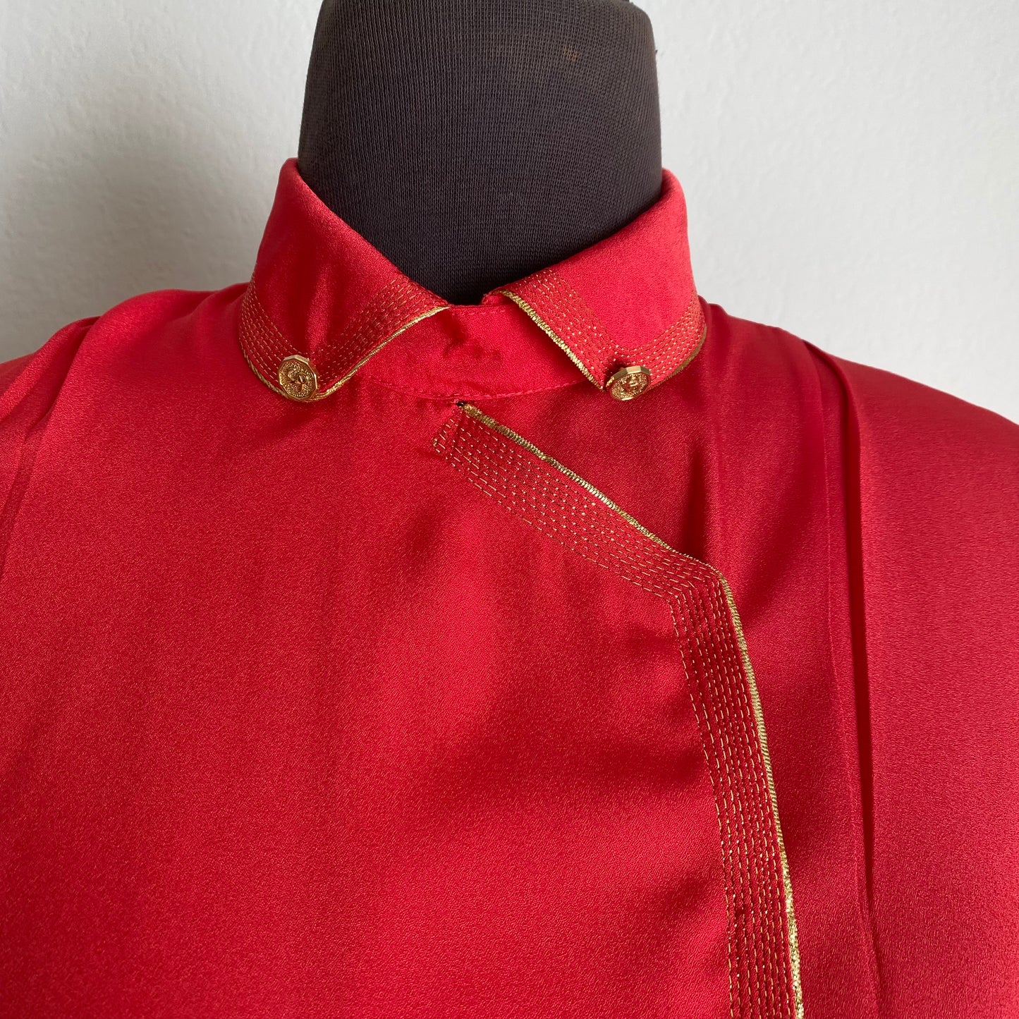 Vintage mandarin collar sz M short sleeve sheath midi dress