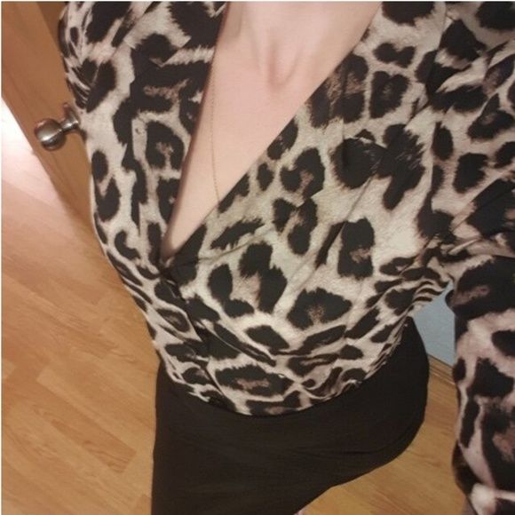 Cheetah Print Blouse button down work career sexy