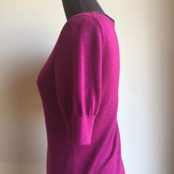 Banana Republic sz XS silk 3/4 sleeve knit scoop neck beaded neckline sweater