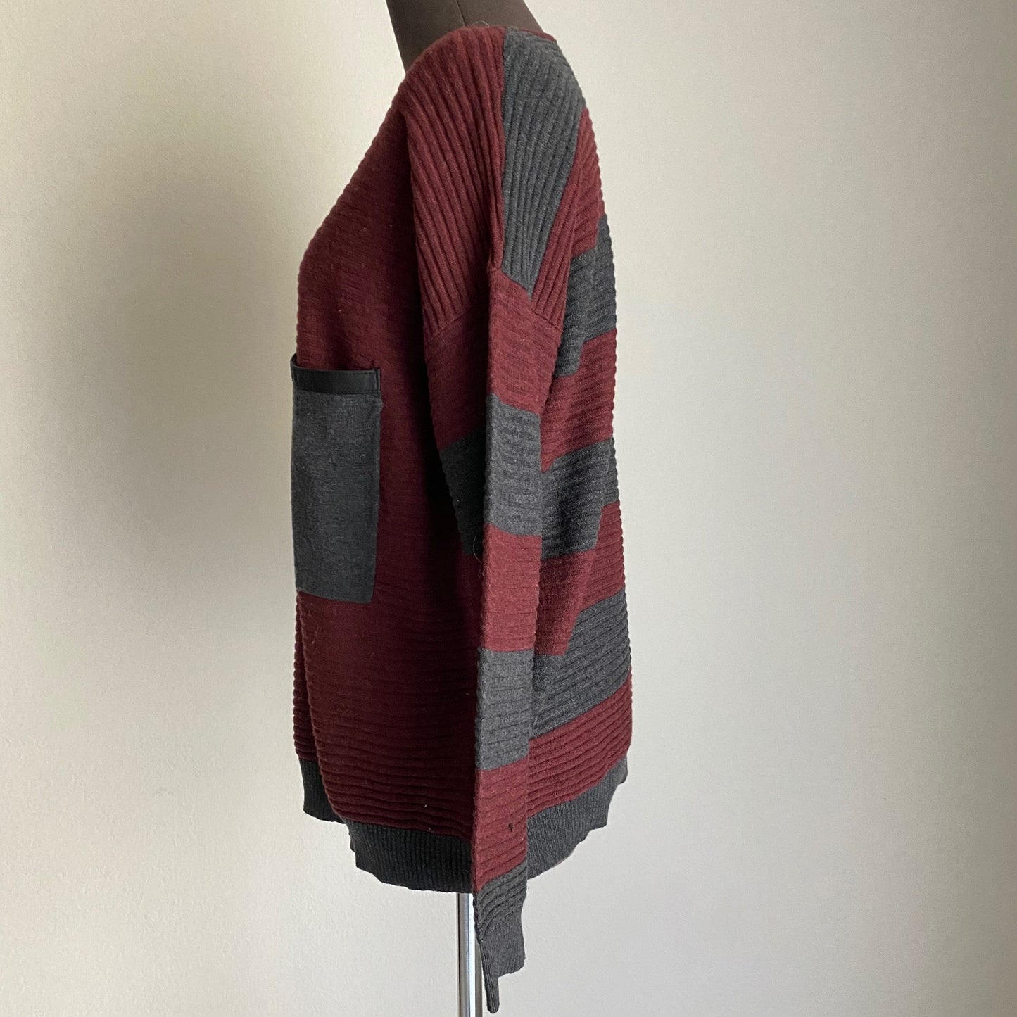 Kerisma sz S/M Maroon/Gray long sleeve scoop neck wool sweater