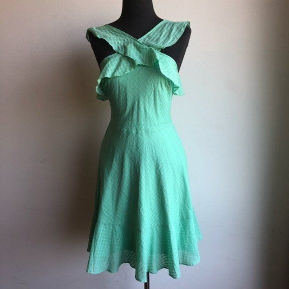 Banana Republic sz 2 cute 100% cotton 50s vintage inspired ruffle halter summer dress
